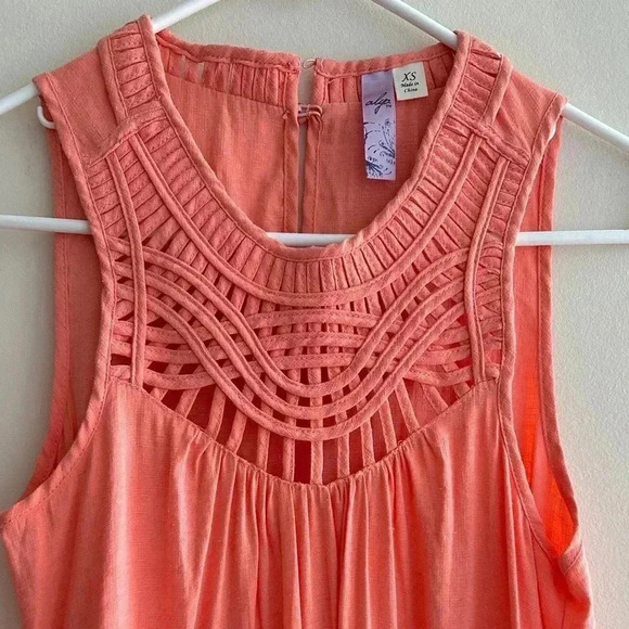 ALYA Shift Dress with Braided Fabric Neckline, Peach Mini Dress, Size XS - Picture 6 of 15